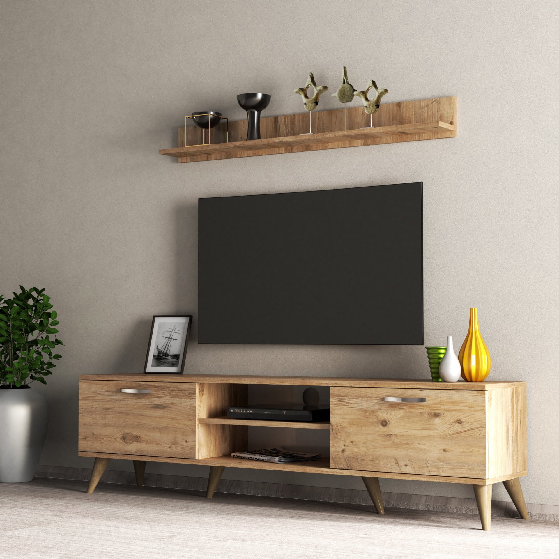 Mega 180 lik L Raflı Tv Ünitesi Çam - TVU0102