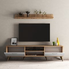 Mega 180 lik L Raflı Tv Ünitesi Çam-Beyaz  - TVU0103