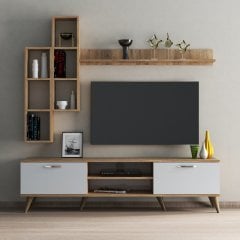 Mega 180 lik Kitaplıklı Raflı Tv Ünitesi Çam-Beyaz  - TVU0303