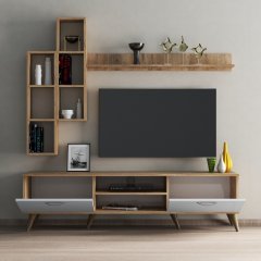 Mega 180 lik Kitaplıklı Raflı Tv Ünitesi Çam-Beyaz  - TVU0303