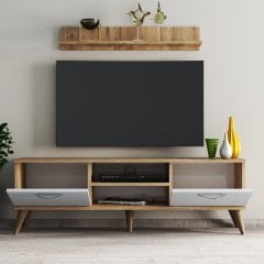 Safir 138 lik L Raflı Tv Ünitesi Çam - Beyaz  - TVU0403