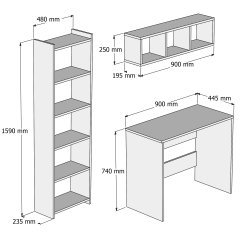 Çalışma Masası Raflı Kitaplıklı Beyaz - CLM0301