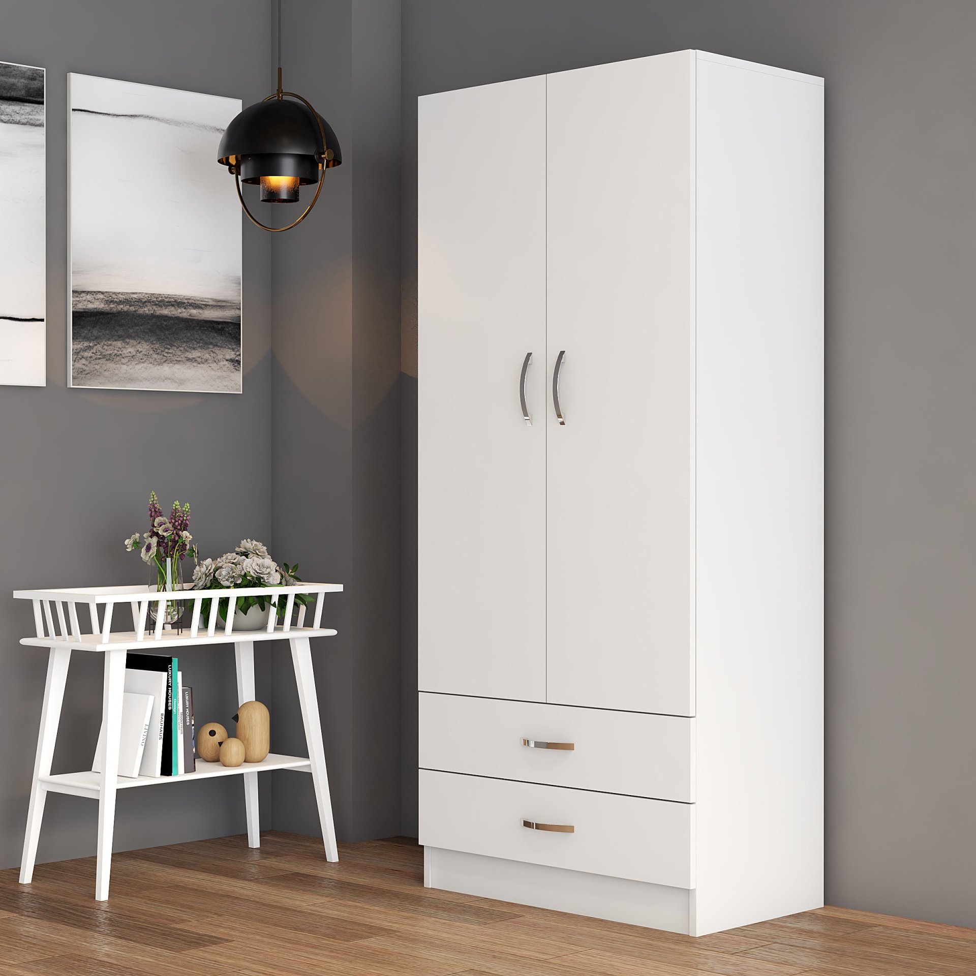 2 Kapılı İki Çekmeceli Geniş Gardrop Beyaz - GRD0401