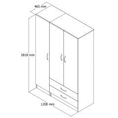 3 Kapılı İki Çekmeceli Geniş Gardrop Beyaz - GRD0501
