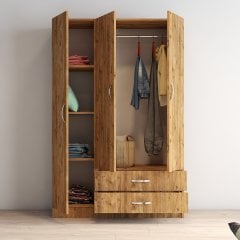 3 Kapılı İki Çekmeceli Geniş Gardrop Çam - GRD0502