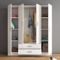 4 Kapılı İki Çekmeceli Geniş Gardrop Beyaz- GRD0601