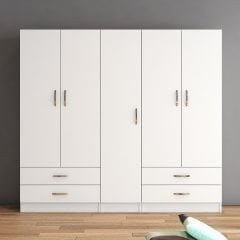 5 Kapılı İki Çekmeceli Geniş Gardrop Beyaz- GRD0701