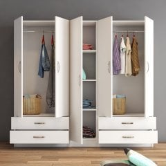 5 Kapılı İki Çekmeceli Geniş Gardrop Beyaz- GRD0701
