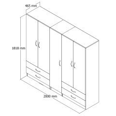5 Kapılı İki Çekmeceli Geniş Gardrop Çam- GRD0702