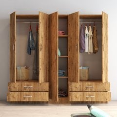 5 Kapılı İki Çekmeceli Geniş Gardrop Çam- GRD0702