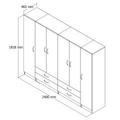 6 Kapılı İki Çekmeceli Geniş Gardrop Çam - GRD0802