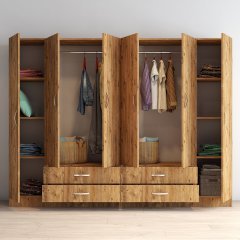 6 Kapılı İki Çekmeceli Geniş Gardrop Çam - GRD0802