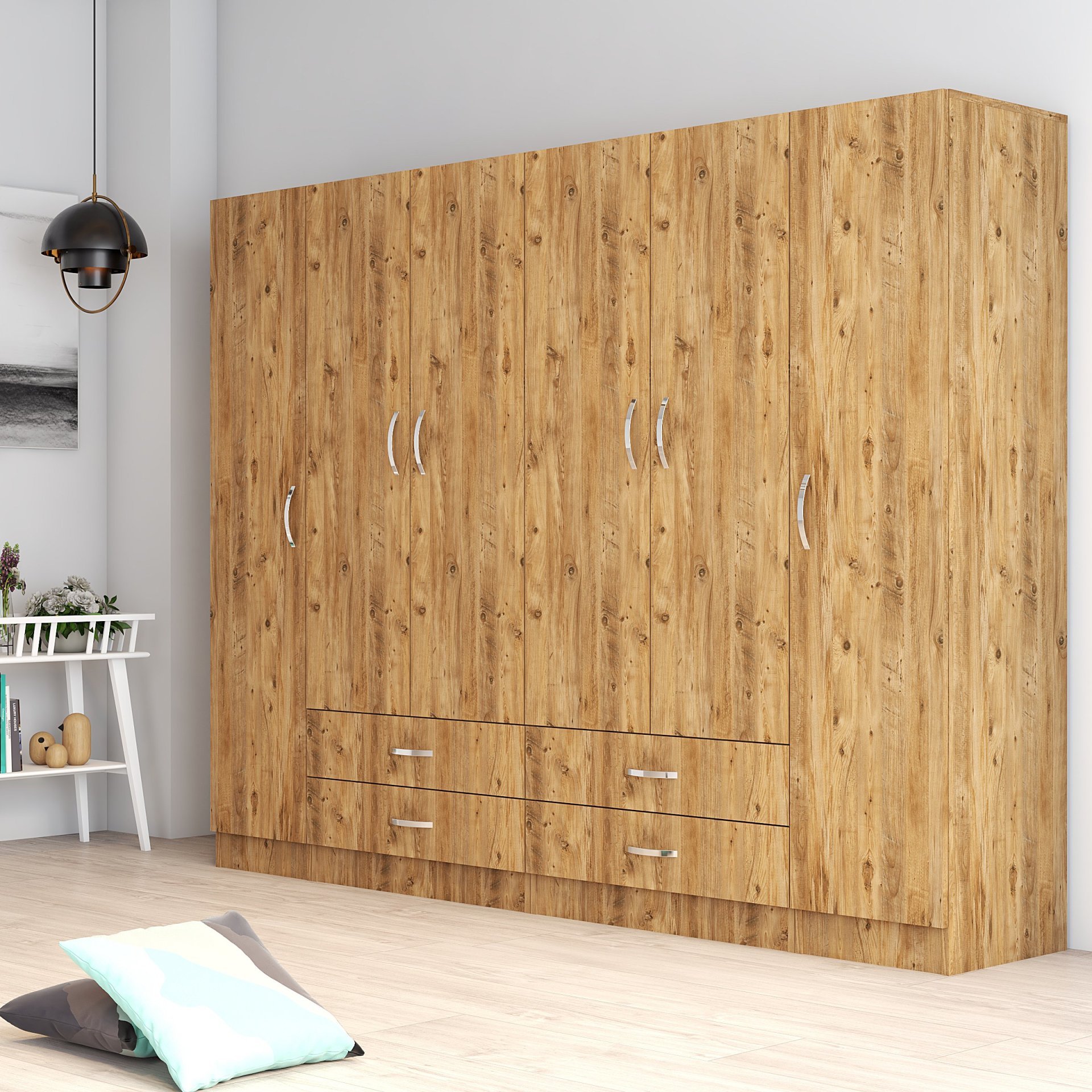 6 Kapılı İki Çekmeceli Geniş Gardrop Çam - GRD0802