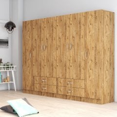 6 Kapılı İki Çekmeceli Geniş Gardrop Çam - GRD0802