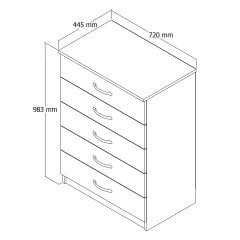 Şifonyer 5 Çekmeceli Çam Beyaz - SFY0204