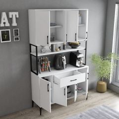 Tanmob MDL0401 Alt Üst Çok Amaçlı Dolap 8 Kapaklı Çekmeceli Raflı Mutfak Dolabı Beyaz