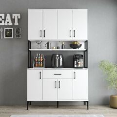 Tanmob MDL0401 Alt Üst Çok Amaçlı Dolap 8 Kapaklı Çekmeceli Raflı Mutfak Dolabı Beyaz