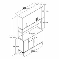 Tanmob MDL0401 Alt Üst Çok Amaçlı Dolap 8 Kapaklı Çekmeceli Raflı Mutfak Dolabı Beyaz