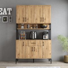 Tanmob MDL0402 Alt Üst Çok Amaçlı Dolap 8 Kapaklı Çekmeceli Raflı Mutfak Dolabı Çam