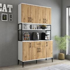 Tanmob MDL0403 Alt Üst Çok Amaçlı Dolap 8 Kapaklı Çekmeceli Raflı Mutfak Dolabı Beyaz Çam