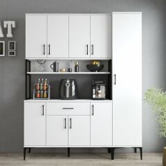 Tanmob MDL0501 Alt Üst Tek Kapılı Çok Amaçlı Dolap 8 Kapaklı Çekmeceli Raflı Beyaz