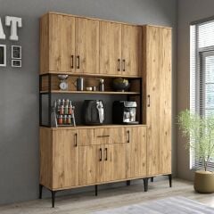 Tanmob MDL0502 Alt Üst Tek Kapılı Çok Amaçlı Dolap 8 Kapaklı Çekmeceli Raflı Çam