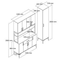 Tanmob MDL0502 Alt Üst Tek Kapılı Çok Amaçlı Dolap 8 Kapaklı Çekmeceli Raflı Çam