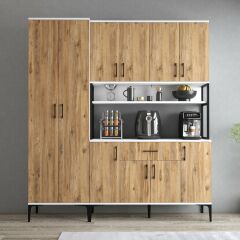 Tanmob MDL0603 Alt Üst Çift Kapılı Çok Amaçlı Dolap 8 Kapaklı Çekmeceli Raflı Beyaz Çam