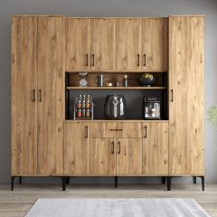 Tanmob MDL0702 Alt Üst Üç Kapılı Çok Amaçlı Dolap 8 Kapaklı Çekmeceli Raflı Çam