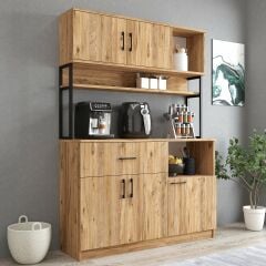 Tanmob MTD0201 İnci 128 cm Kapaklı Çekmeceli Raflı Mutfak Dolabı Çam