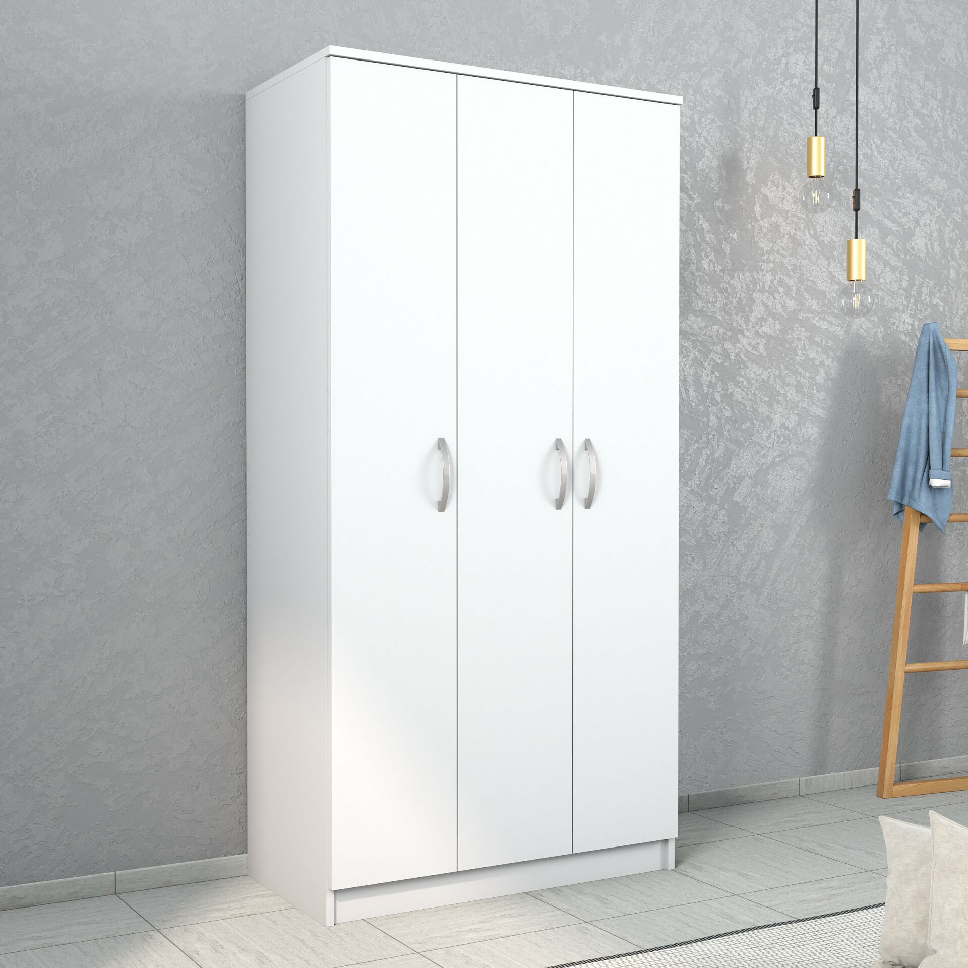 Nisa 3 Kapılı 6 Raflı Geniş Gardrop Beyaz-GRD0901