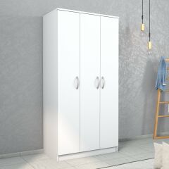 Nisa 3 Kapılı 6 Raflı Geniş Gardrop Beyaz-GRD0901