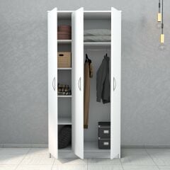 Nisa 3 Kapılı 6 Raflı Geniş Gardrop Beyaz-GRD0901