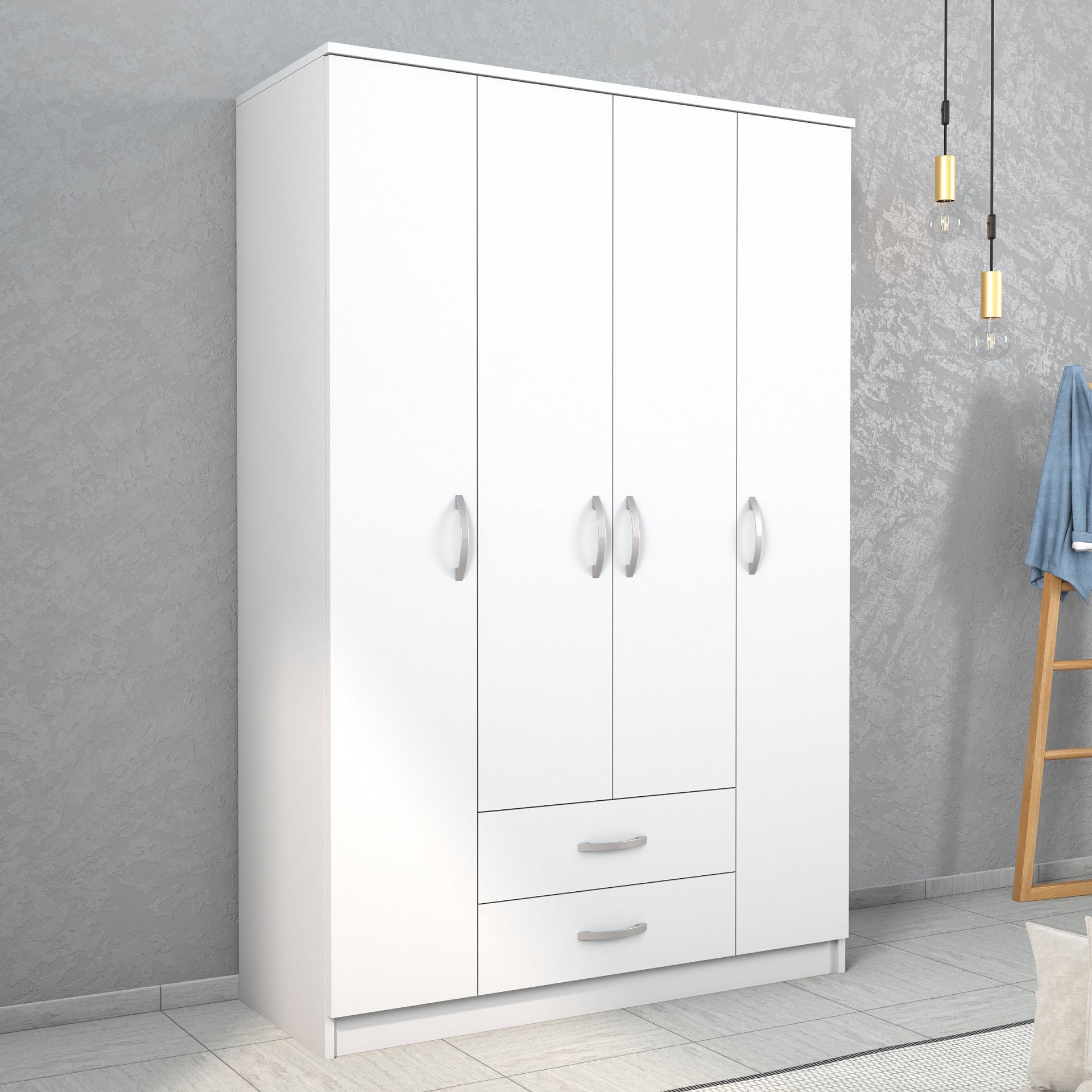 Nisa 4 Kapılı 2 Çekmeceli 10 Raflı Geniş Gardrop Beyaz - GRD1001