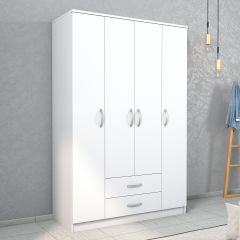 Nisa 4 Kapılı 2 Çekmeceli 10 Raflı Geniş Gardrop Beyaz - GRD1001