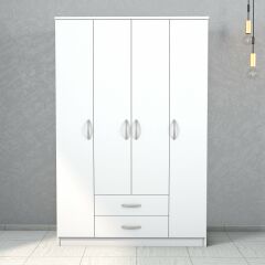 Nisa 4 Kapılı 2 Çekmeceli 10 Raflı Geniş Gardrop Beyaz - GRD1001