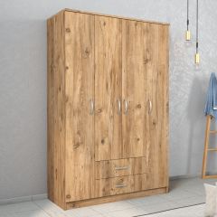 Nisa 4 Kapılı 2 Çekmeceli 10 Raflı Geniş Gardrop Çam - GRD1002