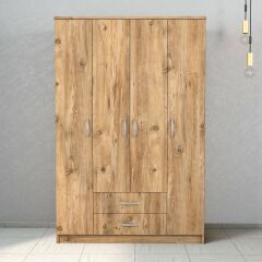 Nisa 4 Kapılı 2 Çekmeceli 10 Raflı Geniş Gardrop Çam - GRD1002