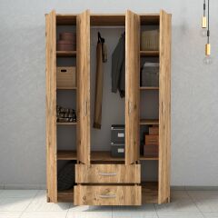 Nisa 4 Kapılı 2 Çekmeceli 10 Raflı Geniş Gardrop Çam - GRD1002