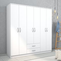Nisa 6 Kapılı 2 Çekmeceli 7 Raflı Geniş Gardrop Beyaz - GRD1101