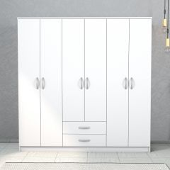 Nisa 6 Kapılı 2 Çekmeceli 7 Raflı Geniş Gardrop Beyaz - GRD1101