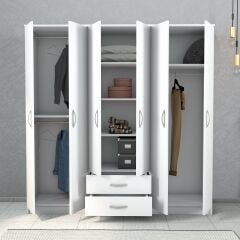 Nisa 6 Kapılı 2 Çekmeceli 7 Raflı Geniş Gardrop Beyaz - GRD1101