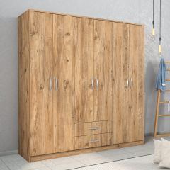 Nisa 6 Kapılı 2 Çekmeceli 7 Raflı Geniş Gardrop Çam - GRD1102