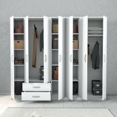 Nisa 7 Kapılı 2 Çekmeceli 14 Raflı Geniş Gardrop Beyaz - GRD1201