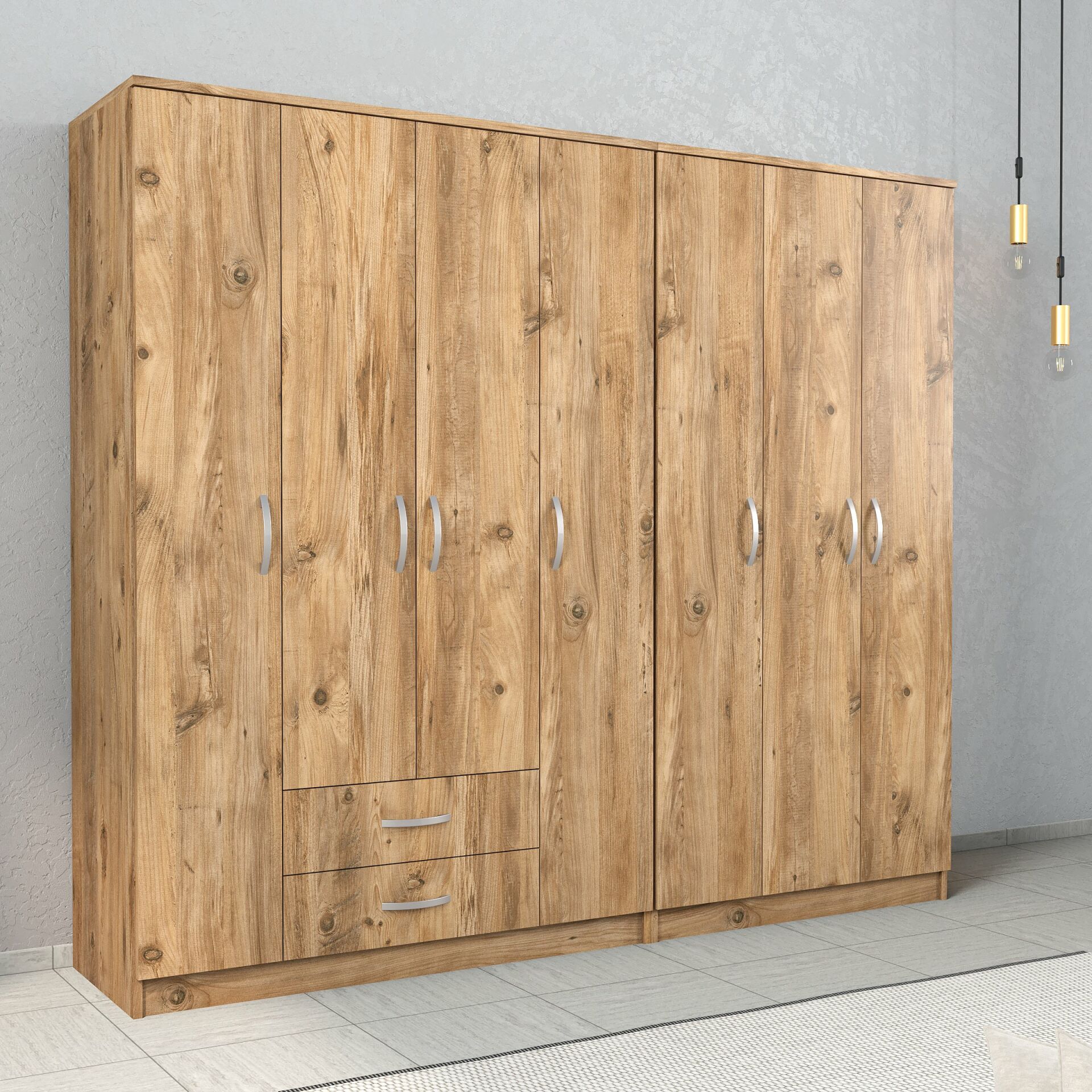 Nisa 7 Kapılı 2 Çekmeceli 14 Raflı Geniş Gardrop Çam - GRD1202