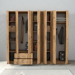 Nisa 7 Kapılı 2 Çekmeceli 14 Raflı Geniş Gardrop Çam - GRD1202