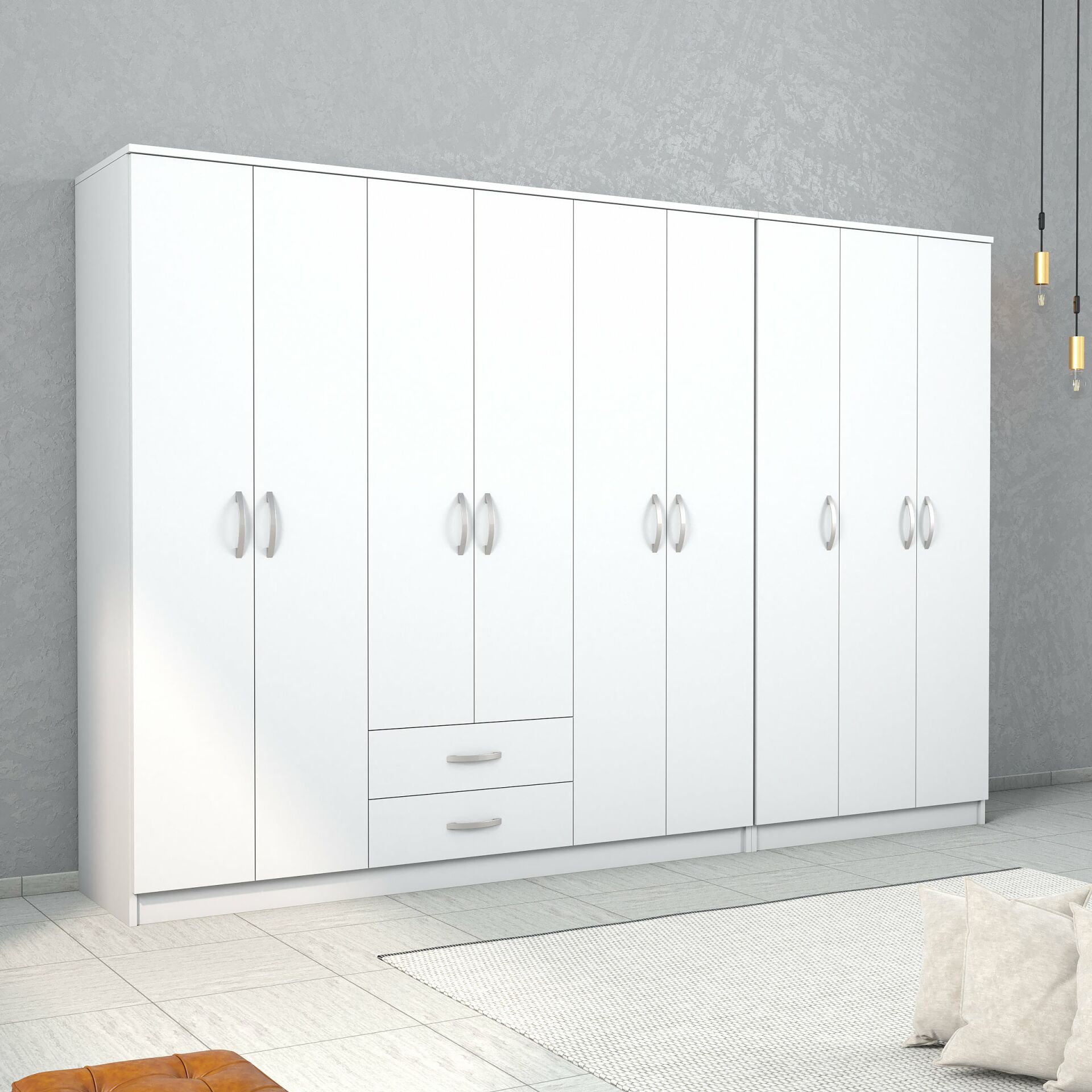 Nisa 9 Kapılı 2 Çekmeceli 13 Raflı Geniş Gardrop Beyaz - GRD1301