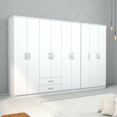 Nisa 9 Kapılı 2 Çekmeceli 13 Raflı Geniş Gardrop Beyaz - GRD1301