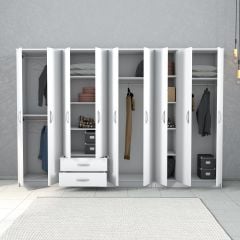 Nisa 9 Kapılı 2 Çekmeceli 13 Raflı Geniş Gardrop Beyaz - GRD1301