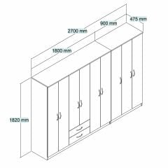 Nisa 9 Kapılı 2 Çekmeceli 13 Raflı Geniş Gardrop Beyaz - GRD1301